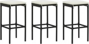 vidaXL Taburete de bar cu perne, 3 buc., negru, poliratan