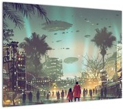 Tablou pe sticlă - Oraș în viitor (70x50 cm)