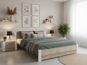Pat dublu IKAROS, alb/stejar sonoma 160x200 cm Saltele: Cu saltele Coco Maxi 20 cm, Somiera pat: Cu lamele drepte