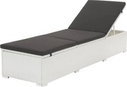 vidaXL Șezlong cu pernă neagră, alb, poliratan