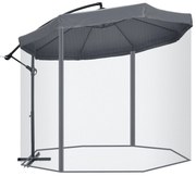 Outsunny Umbrelă de Soare cu Plasă de Țânțari, Deschidere cu Manivelă și Bază Transversală, 295x295x240 cm, Gri | Aosom Romania