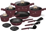 Set de oale si tigai cu capace, 15 piese Leonardo Collection Berlinger Haus BH 8051NN, antiaderente, strat titan, visiniu mat, inductie, design
