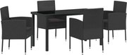 vidaXL Set de masă pentru grădină cu pernă 5 pcs Negru poliratan