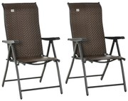 Outsunny Set Mobilier de Grădină 2 Scaune Pliabile din Ratan și Oțel cu Spătar Reglabil pentru Terasă, Balcon, 71x58x111 cm, Negru | Aosom Romania