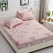 Husa Din Bumbac Tip Finet Cu Elastic 1 Persoana, Inimioare Roz