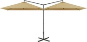 vidaXL Umbrelă de soare dublă cu stâlp din oțel, taupe, 600x300 cm