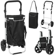 HOMCOM Cărucior de cumpărături pliabil 40 L caddie portabil pe roți cu mâner telescopic, 45,5x35,5x97cm, negru | Aosom Romania