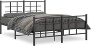 vidaXL Cadru pat metalic cu tăblie de cap/picioare, negru, 135x190 cm