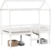 vidaXL Pat înalt cu acoperiș, alb, 90x190 cm, lemn masiv de pin