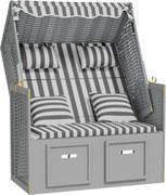 vidaXL Scaun de plajă cu perne,gri&alb, poliratan și lemn masiv