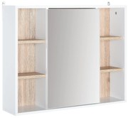 HOMCOM Dulap cu Oglinda din MDF si PAL, Dulap de Baie cu 3 Rafturi Laterale si Raft Interior Reglabil, 60x14.5x49.4 cm, Alb si Lemn Natur | Aosom RO