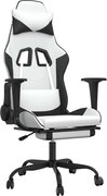 vidaXL Scaun de gaming masaj/suport picioare alb/negru piele eco