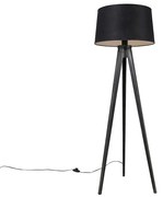 Triplu negru cu abajur din in negru 45 cm - Tripod Classic