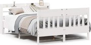 vidaXL Cadru de pat fără saltea, alb, 135x190 cm, lemn masiv de pin