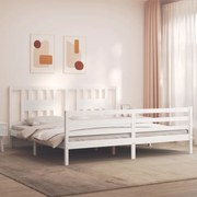 vidaXL Cadru pat cu tăblie 200x200 cm, alb, lemn masiv