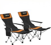 Outsunny Set de 2 Scaune de Camping Pliabile cu Suport pentru Picioare Detașabil, 82x100x88 cm, Negru | Aosom Romania