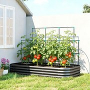 Outsunny Jardiniere Ridicate din Metal cu Grilaj, Pat de Grădină Înălțat cu Fund Deschis, Mănuși și Grilaj pentru Plante Cățărătoare, Legume și Flori, 220x110x150 cm, Gri Închis | Aosom Romania