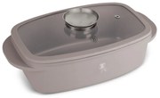 Tavă roaster cu capac 32x21 cm, 6L – Berlinger Haus Taupe Collection BH 8778, gri, antiaderentă, ideală pentru friptură la cuptor, cu strat titan