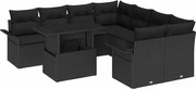 vidaXL Set de canapele pentru grădină cu pernă 9 pcs Negru Rattan poli