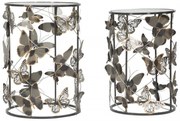 Set 2 masute auxiliare multicolore din metal, ∅ 41,3 - ∅ 35 cm, Butterflies Mauro Ferretti