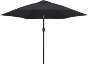 vidaXL Umbrelă de soare exterior, LED-uri și stâlp oțel, negru, 300 cm