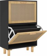 vidaXL Pantofar, negru, 52x25x80 cm, lemn prelucrat și ratan natural