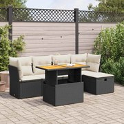 vidaXL Set mobilier grădină perne 6 piese negru poliratan/lemn acacia