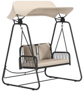 Outsunny Hollywoodschaukel din ratan pentru 2 persoane, cu acoperiș reglabil, perne, cu o capacitate de încărcare de până la 240 kg, 149 x 121 x 180 cm, kaki | Aosom Romania