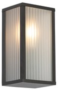 Aplică de perete exterioară neagră cu sticlă nervurată IP44 - Charlois