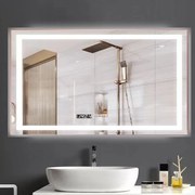 Oglinda Led Si Ceas, Dezaburire, EsnJ28, Rama Rose Gold,100x65 cm