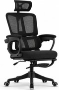 Scaun ergonomic cu suport lombar, tetieră reglabilă, suport pentru picioare, pivotant, Mesh, Negru