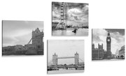 Set tablouri Londra misterioasă în design alb-negru