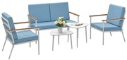 Outsunny Set de Mobilier de Grădină din 5 Piese cu Canapea, 2 Fotoli și 2 Măsuțe de Cafea, 118x72x80 cm, Albastru Deschis | Aosom Romania