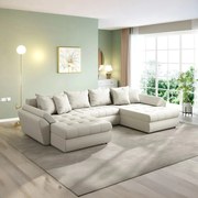Colțar extensibil dumonde cu ladă de depozitare si sezut confortabil din spuma high-density, Loana U Enjoy Bej 375x185 cm