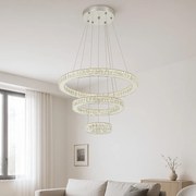 Pendul LED cu Cristal, 3 Inele, 120W, Ø60 cm, Lumină Reglabilă Alb Cald–Rece, Telecomandă 2.4G