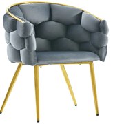 Scaun de lux din catifea cu structură posterioară aurie, protecție confortabilă pentru spate, țesătură din catifea moale, 50×47×80 cm, Gri