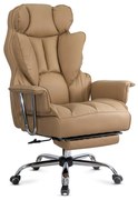 Scaun directorial bej din piele ecologica cu spatar rabatabil si suport pentru picioare OFF 413