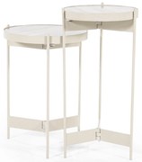 Set 2 masute laterale din metal si marmura Sib 35x35x49 cm / 30x30x60 cm bej