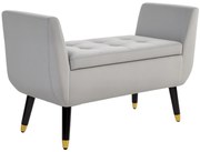 HOMCOM Bancă cu stocare și brațe, Truhenbank, poliester catifelat, lemn de cauciuc, Hellgrau, 107 x 42 x 65 cm | Aosom Romania