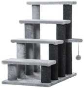 PawHut Scara pentru pisici cu 4 trepte Haustiertreppe cu coloane pentru zgâriere Minge Scara pentru câini Scara pentru animalele de companie pentru pisici de până la 5 kg Pluș Iută Gri 60 x 40 x 64 cm | Aosom Romania