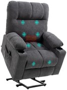HOMCOM Fotoliu pentru seniori cu funcție de ridicare, funcție de culcare, inclusiv telecomandă, 144 cm x 91 cm x 88 cm, Gri închis | Aosom Romania