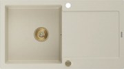 Mexen Leo chiuvetă de granit cu 1 cameră și picurător 900 x 500 mm, bej, sifon auriu - 6501901010-69-G