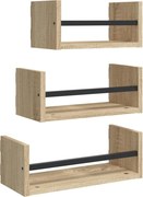 vidaXL Set rafturi de perete 3 piese cu bare, stejar Sonoma, lemn stratificat