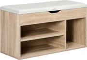 HOMCOM Bancă pentru Pantofi cu 3 Compartimente, Spațiu Ascuns și Șezut din Piele PU, 80x30x43 cm, Lemn Natural | Aosom Romania