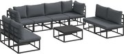 vidaXL Set de canapele pentru grădină cu pernă 9 pcs Negru Aluminiu