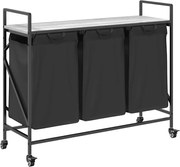 vidaXL Coș de rufe 3 compartimente cu roți sonoma gri