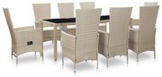 vidaXL Set mobilier de exterior cu perne, 9 piese, bej, poliratan