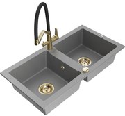 Mexen Mario chiuvetă de granit cu 2 compartimente cu baterie de bucătărie Duo, gri - 6504-71-671701-57-G