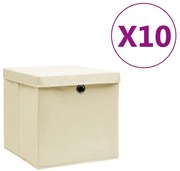 vidaXL Cutii depozitare cu capace, 10 buc., crem, 28x28x28 cm
