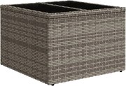 vidaXL Masă de grădină cu blat din sticlă, gri, 55x55x37 cm, poliratan